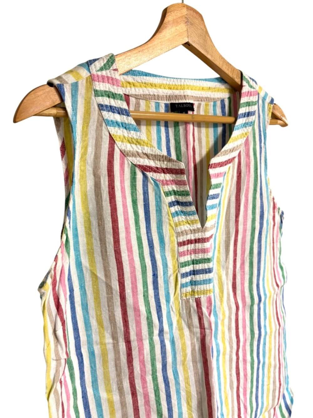 Talbots colorful rainbow striped sleeveless V neck Spring linen tank top size M - Picture 5 of 11